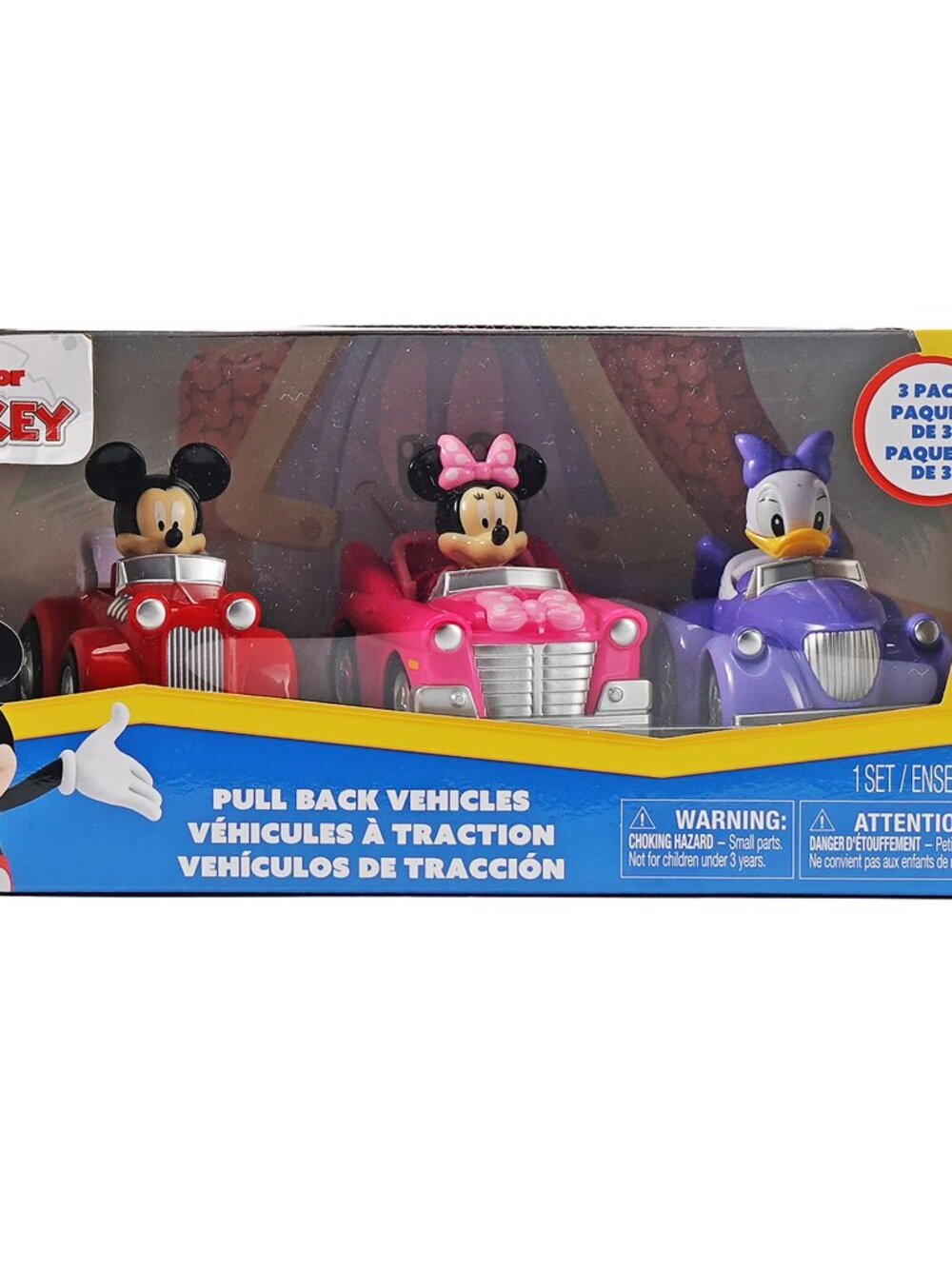 Disney Junior 3 Pack Pull-Back Toy Vehicles Mickey, Minnie & Daisy 3.75" Cars
